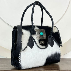 Sac fourre-tout en cuir véritable de vachette à poils, vente en gros usine 2026, sac à bandoulière décontracté pour femme en cuir repoussé avec concho turquoise - Product Image 5