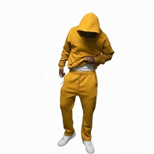 Wholesale Men's Custom Cropped Terry <b>Tracksuit</b> Set Quick Dry Hoodie Sweatpants <b>Y2K</b> Streetwear Casual Jogging Sportswear Matching - Product Image 3