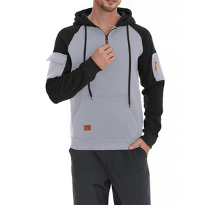 Men's Hooded Quarter Zip Sweatshirt <b>Raglan</b> Sleeve Solid Color Casual Autumn Wear With Pocket Breathable French Terry Fabric - Product Image 6