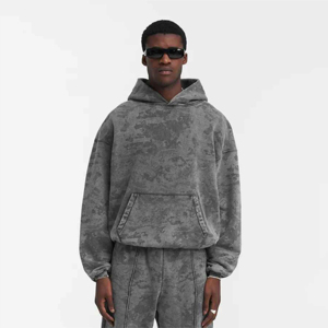 Sweat à capuche personnalisable délavé à l'acide pour homme, coupe droite, style streetwear, hiver, prix bas, mélange de tissus - Product Image 3