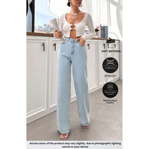 Jeans Casuales de Mezclilla Azul Hielo para Mujer, Corte Ancho, Cintura Alta, Relajados, Tela Suave y Elástica, Ecológicos, Duraderos, Tallas 26-40 - Product Image 2