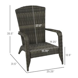 Sedia a dondolo Adirondack in vimini di rattan per patio con cuscini grigi e schienale alto curvo per terrazza e giardino - Product Image 3