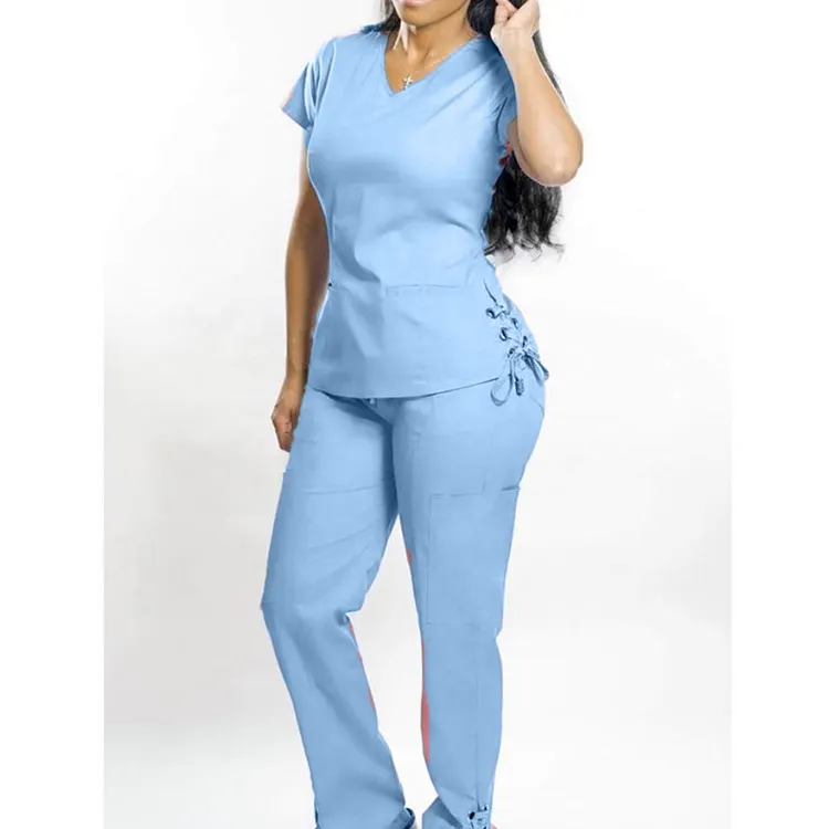 Hot Stijl Sexy Verpleegster Ziekenhuis Uniform Moderne Ontwerp Lichtblauw Verpleegster Uniform Vrouwen Sets