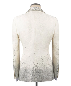 Chaqueta de esmoquin para hombre con cristales de imitación color marfil – Blazer de diseñador con solapa tipo chal y pedrería para novio y ropa de fiesta de lujo - Product Image 3