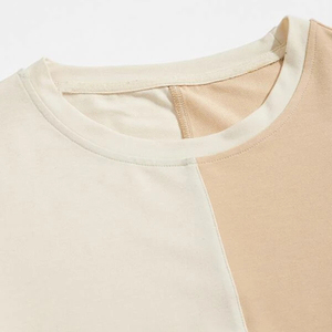 Ensemble décontracté deux tons pour homme : T-shirt et short en coton respirant, style patchwork, coupe oversize, idéal pour l'été et le streetwear - Product Image 3