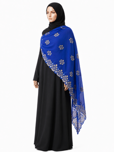 Écharpe en voile de coton pour femme, motif mandala brodé de strass, bordure florale, légère et respirante, vente en gros, OEM ODM personnalisé - Product Image 3