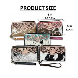 Custom Western Cowhide <b>Leather</b> Wallet Hand <b>Tooled</b> <b>Leather</b> Eagle Design Wristlet Zipper Wallet OEM ODM Ladies Clutch Organizer - Product Image 2