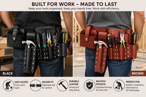 Customizable Leather Tool Waist Belt Heavy Duty Multi Pocket Work Belt for Electricians Carpenters <b>Builders</b> and Trade Pros Heavy - Product Image 5