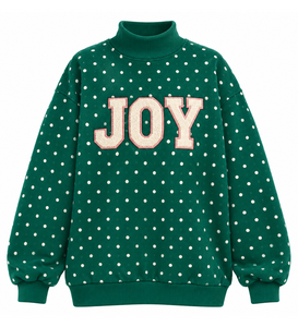 OEM <b>Women's</b> <b>Christmas</b> <b>Sweatshirt</b> Oversized Mock Neck Green JOY Letter Applique Embroidery Cream Cotton Pullover - Product Image 5