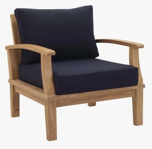 Modern Japandi Teak Wood Garden Accent <b>Chair</b> Low Profile Single Sofa with Thick Removable <b>Pads</b> - Product Image 2