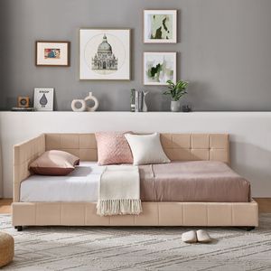 Letto Imbottito Matrimoniale con Testiera e Braccioli Confortevoli, Divano Letto per Camera da Letto o Soggiorno - Product Image 3