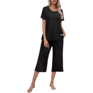 Stitch Detail Satin Pajama Set Long Sleeve Spread Collar Button <b>Down</b> Straight Leg <b>Pants</b> - Product Image 1