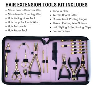 Hair Extension Tools Kit Microbeads Crimping Remover Tape In Plier Bond Cutter Razor Barber Scissor Hook Loop Comb <b>Needle</b> Clips - Product Image 2