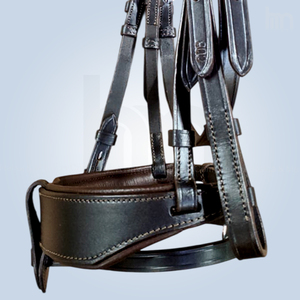 English Anatomic <b>Black</b> Leather Horse Bridle Woven Browband Wide Padded Crank Noseband Equestrian <b>Harness</b> Set Equestrian Tack OEM - Product Image 6