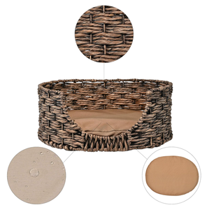 Lit pour animaux de compagnie portable en jacinthe d'eau tissé à la main, écologique, avec coussin amovible et lavable, rembourré en coton, utilisable toute l'année, fabriqué au Vietnam - Product Image 5
