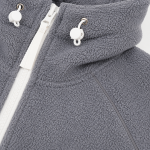 Veste polaire à capuche grise, col montant, fermeture éclair, vêtement d'hiver décontracté, coupe régulière, matière en daim épais - Product Image 3