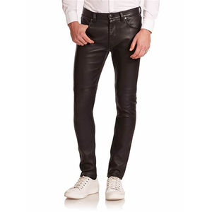 Pantalones de Cuero Negros Ajustados Personalizados para Hombre, Cintura Alta, Estilo Casual Ligero, Teñido Liso Sin Método de Tejido - Product Image 4