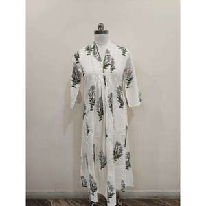 Robe longue en coton imprimé pour femme, manches 3/4, robe d'été bleue à fleurs, coupe ample, style bohème, fournisseur - Product Image 3