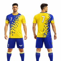 Seragam Sepak Bola Kuning Custom Sublimasi, Cepat Kering, Seragam Tim Dewasa Musim Panas, Set 2 Potong Kaos dan Celana Pendek