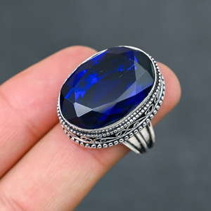 Magnifique bague tendance en topaze bleue de Londres, en argent sterling 925 massif, bijoux faits à la main, vente en gros directe d'usine - Product Image 1
