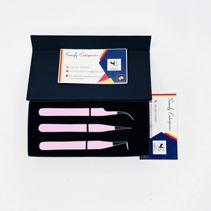 Somofy Enterprises Eyelash Tweezers Set <b>Pink</b> Stainless Steel Precision Tips 10mm Length <b>Box</b> Packaging Custom Logo Fiber Tips - Product Image 5