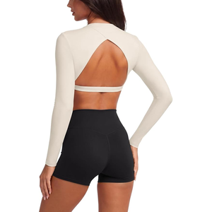 <b>Women</b> Mock Neck <b>Long</b> Sleeve Crop <b>Top</b> Solid Color Seamless Yoga <b>Top</b> Activewear - Product Image 1