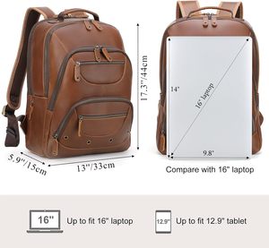 Mochila de Viaje de Cuero para Portátil para Hombre, Compatible con Computadoras de 15.6 y 16 Pulgadas, Estilo Vintage, para Negocios, Trabajo, Viajes Cortos, Campamento - Product Image 5