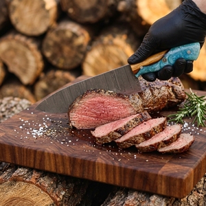Cuchillo de Cocina Artesanal de Acero de Damasco con Hoja Fija y Mango de Resina de Madera, Cuchillo Culinario, Venta al por Mayor, Proveedor Directo de Fábrica - Product Image 6