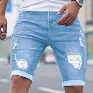 Jeans en denim déchiré vintage de haute qualité, coupe droite, grande taille, pour hommes, été, broderie, jeans courts délavés, vente en gros - Product Image 3