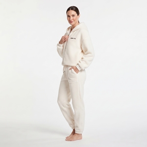 Sudadera con capucha de forro polar Sherpa para mujer, con cremallera completa y bolsillos laterales, y pantalones deportivos para invierno, OEM ODM. - Product Image 2