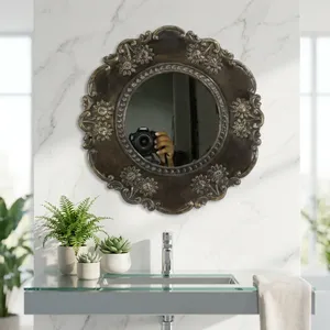 Miroir mural en métal vintage de conception artisanale, fait main, motif floral moderne, ornement décoratif suspendu, finition antique, décoration intérieure Uttar - Product Image 2