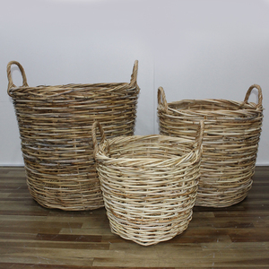 Trending Natural Rattan Storage <b>Basket</b> With Handles Circle Shape Rustic Style Laundry Storage <b>Basket</b> - Product Image 4