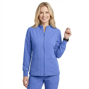 Blouse médicale élégante personnalisée pour femme, à fermeture éclair sur le devant, en polyester et élasthanne extensible, uniforme médical à manches longues, manteau de réchauffement, blouses médicales OEM - Product Image 4