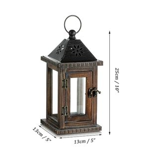 Lanterne en bois rustique, lanterne décorative en verre pour la maison, centre de table de mariage - Product Image 4