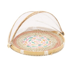 Seagrass Food Cover with <b>MOP</b> Shell Inlay, Handcrafted Woven Food Net and Serving Tray Viettimecraft Wholesale - Product Image 1