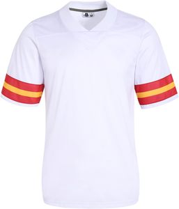 Maillot blanc à col en V et manches courtes pour hommes, avec manches rayées rouge et jaune, en polyester respirant, vêtements pour adultes - Product Image 1