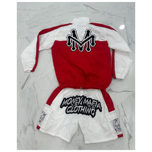 Money Maria Clothing Men's Sporty Track <b>Jacket</b> and Shorts Set Color Blocking <b>White</b> Blue Quick Dry <b>Summer</b> Wear - Product Image 6