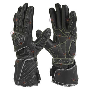 Guantes de Motocicleta Gauntlet, Resistentes a la Abrasión, con Protección en Nudillos y Deslizadores, Cuero Genuino de Grano Completo, Guantes Largos de Carreras - Product Image 2