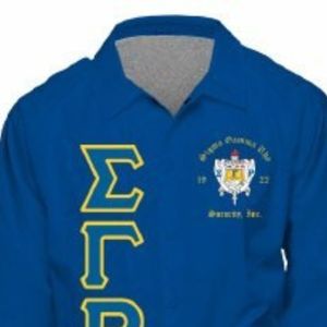 Royal Blue Women's Long Sleeve Button Down <b>Dress</b> Shirt with Gold Embroidered Greek Letters Sorority Formal Apparel - Product Image 3