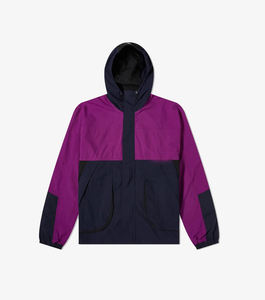 Unisex Color Blocked <b>Soft</b> <b>Shell</b> <b>Jacket</b> Purple Navy <b>Hooded</b> Zip Fly Water Resistant Regular Fit Adult All Seasons - Product Image 1
