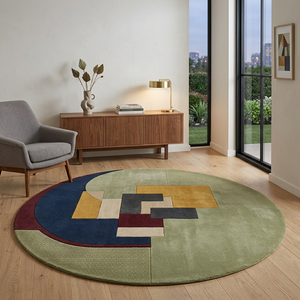 <b>Round</b> Geometric Wool Area Rug Hand Tufted Modern Bauhaus <b>Carpet</b> Custom Luxury <b>Round</b> Rug for Living Room Decor Home Villa - Product Image 1