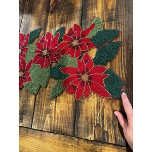 Vintage <b>Christmas</b> Table Runner <b>Red</b> <b>Green</b> Knitted Polyester/Cotton Eco-Friendly Poinsettia Floral 35x13 Home & Hotel <b>Decor</b> - Product Image 4