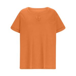 Camiseta de Punto Tipo Waffle para Mujer, Cuello en V, Manga Corta, Corte Holgado, Color Sólido, con Bolsillo, Transpirable, para Todas las Temporadas - Product Image 1