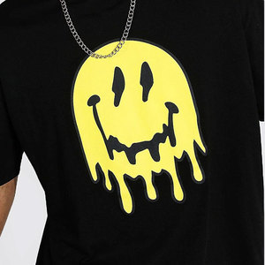 เสื้อยืดแขนสั้นสีดำสำหรับผู้ชายพร้อมลายการ์ตูนยิ้มสีเหลืองพิมพ์ลาย O-Neck ชุดลำลองทรงพอดีตัว - Product Image 6