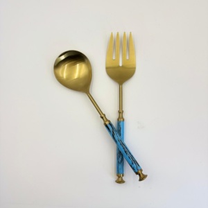 Juego de Cubiertos Artesanales para Restaurante con Mango de Resina, Acero Inoxidable con Acabado Dorado, Directo de Fábrica, Ideal para Bodas - Product Image 2