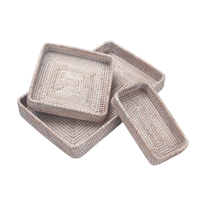 Ensemble de 3 plateaux de service décoratifs en rotin de haute qualité, faits à la main, écologiques, plateau alimentaire, couleur personnalisée, finition polie - Product Image 1