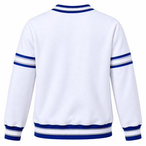 เสื้อสเวตเชิ้ต PBS สีขาว แขนยาว คอวี แต่งขอบยางยืดลายทาง มีกระเป๋าจิงโจ้ ผ้าฟลีซลำลองสำหรับผู้ชาย - Product Image 4