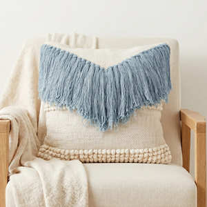 Boho <b>Cushion</b> Cover with Decorative Fringe Detail, Woven Throw <b>Pillow</b>, Soft Pink Accent <b>Cushion</b> for Bohemian Home Décor - Product Image 4