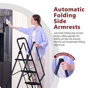 Sgabello leggero a quattro fasi impugnatura di sicurezza a pedale antiscivolo robusta scala multiuso in acciaio per ascensori da ufficio cucina - Product Image 5