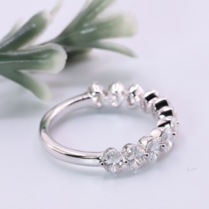 Luxury White Gold Oval Cut Lab Grown Diamond Half Eternity Wedding Anniversary Band Shared Prong <b>Stacking</b> <b>Ring</b> Fine Jewelry Gift - Product Image 2
